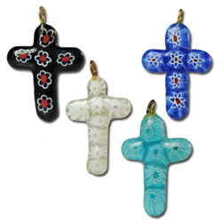 Vintage Millefiori Glass Cross Pendants