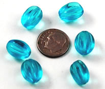 Vintage aqua glass ribbed oval beads