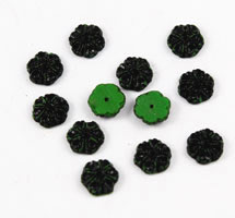 Vintage black and green floral glass beads