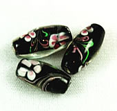 Vintage black floral lampwork beads