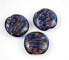 Vintage Murano Italian Glass aventurine cobalt coin beads