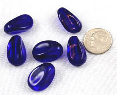 Vintage cobalt blue glass beads pinched oval beads navy