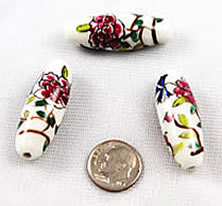 Vntage white floral porcelain tube beads