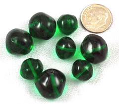 Vintage emerald baroque glass beads