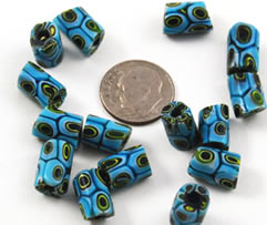 Millefiori Italian Glass Trade Bead Tubes - Turquoise