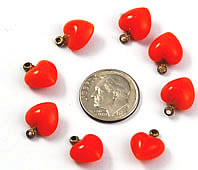 Vintage orange glass heart beads pendants