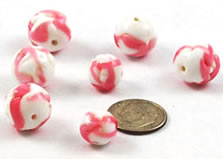 Vintage pink and white lamp work round beads