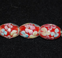 Vintage red floral lampwork beads