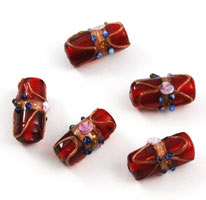 Vintage red wedding cake barrel beads