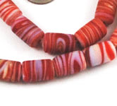 Vintage red swirling barrel beads matte 