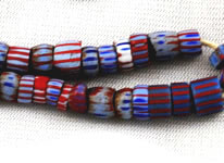 Antique red white and blue Venetian Awala Glass African Trade beads