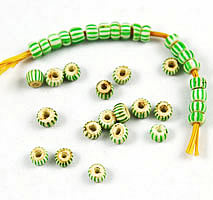 Green and white striped Venetian African Trade beads 4mm