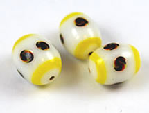 Vintage White and yellow oval porcelain beads