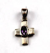 Sterling and amethyst cross pendant charm