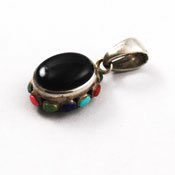 Black onyx and gemstone sterling pendant