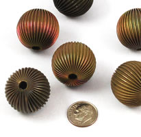 Large Fluted brass round beads