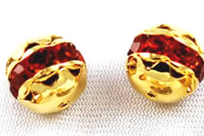 Vintage gold plated filirgree beads with red siam crystals