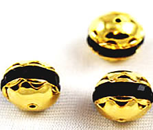 Vintage Large Gold Plated Black Jet Crystal beads