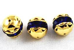 Vintage large gold plated filigree beads with sapphire rhinestones