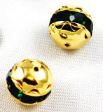 Vintage gold plated emerald rhinestone beads