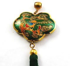 Vintage green tassel cloisonne pendant