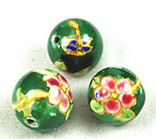 Vintage Green Floral Enamel Beads