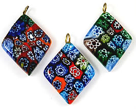 Vintage Millefiori Diamond Shaped Pendants