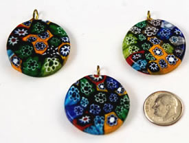 Vintage Millefiori Circular Disk Pendants