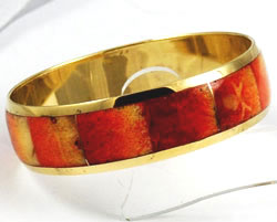 Vintage apple coral bangle bracelet brass