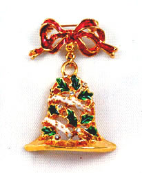 Vintage Enamel Christmas Bell Brooch