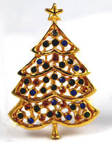 Vintage Christmas Tree Pin Rhinestones