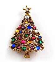 Large Rhinestone Christmas Tree Pin 