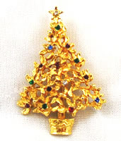 Vintage Christmas Tree Rhinestone Pin