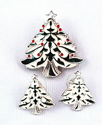 Vintage Christmas Tree Jewelry Set Enamel