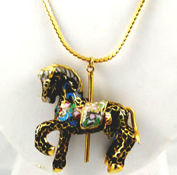 Vintage cloisonne carrousel horse necklace