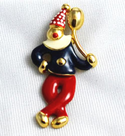 Vintage red white blue enamel clown brooch