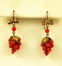 Victorian coral grape earrings