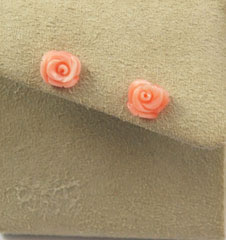 Vintage pink carved coral flower earrings 14kt gold 