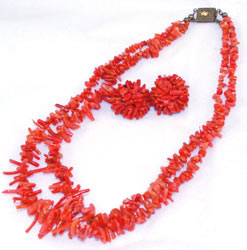 Antique Victorian Red Coral Necklace and Earrings