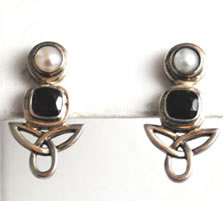 Vintage sterling garnet and pearl pierced earrings