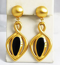 Vintage gold and black enamel chandelier earrings