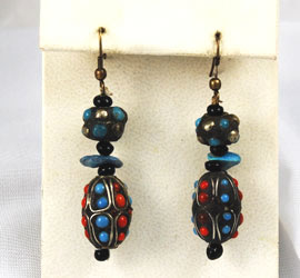 Antique Tibetan Beaded Earrings