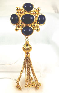 Vintage Lapis Glass Tassel Brooch