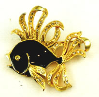 Vintage Enamel and Rhinestone Fish Brooch