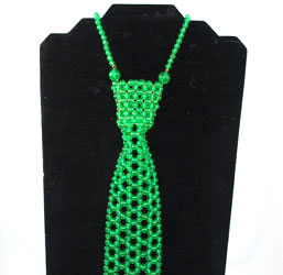 Rare Green Glass Beaded Tie Necklace 