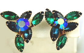 Vintage Green Rhinestone Clipon Earrings