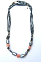 Hematite and coral necklace