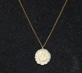 Vintage carved ivory rose necklace gold chain