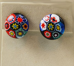 Vintage Italian Murano glass millefiori earrings clip ons