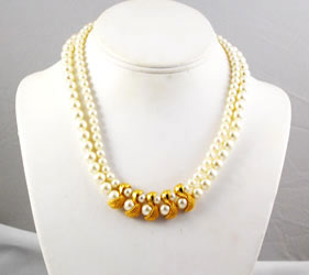 Vintage Double Strand Pearl and Gold Necklace